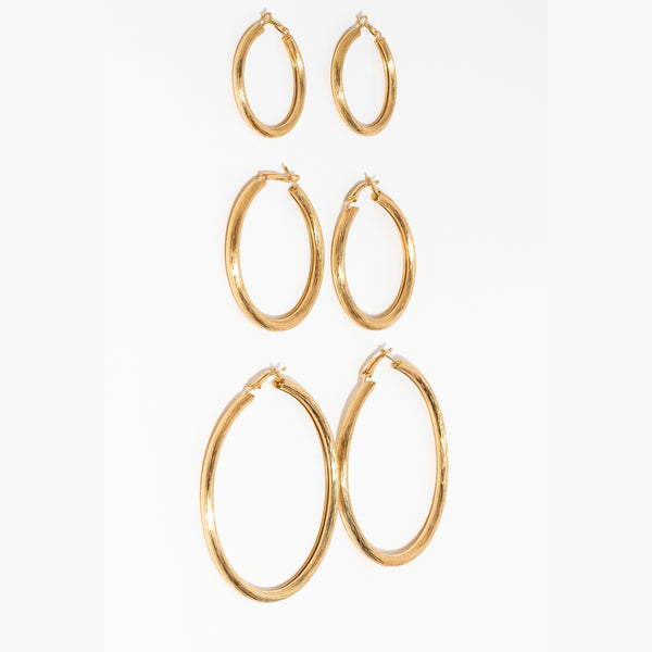 Textured Mid-Large Gold Hoops Earrings