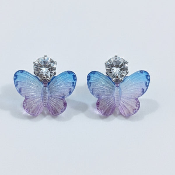 Blue Purple Shade Butterfly Stud Earrings