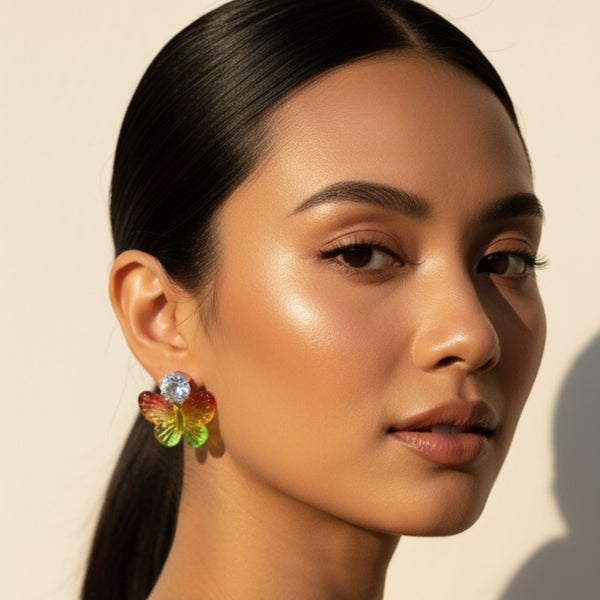 Yellow Greenish Butterfly Stud Earrings