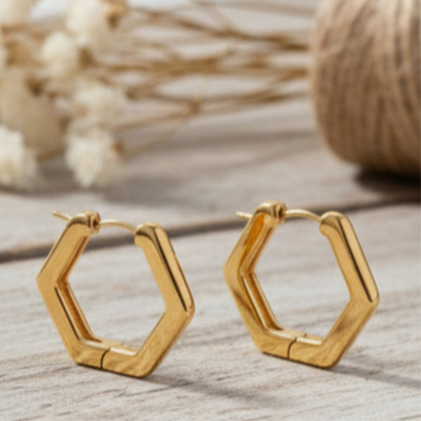 Gold Hexagon Hoop Earrings