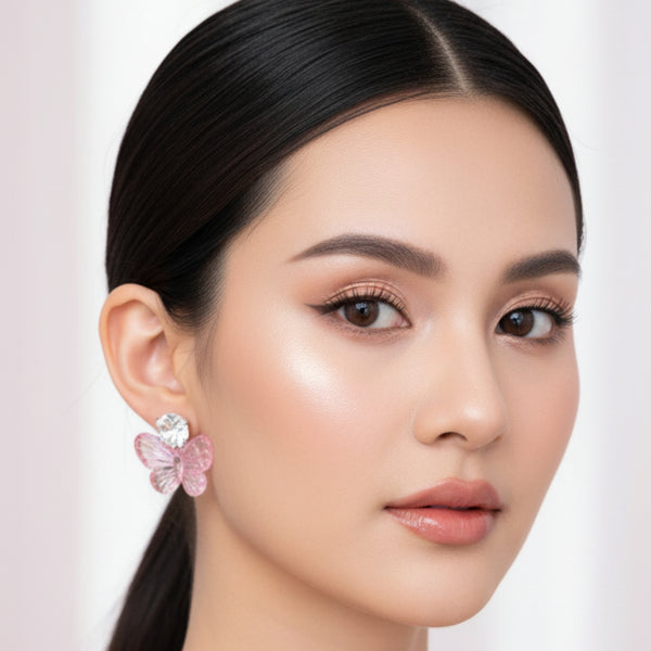 Pink Butterfly Stud Earrings