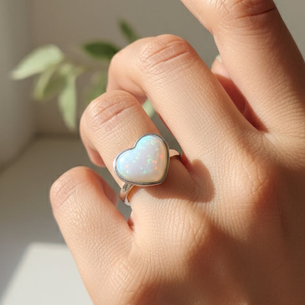 Moonlight Heart Silver Ring